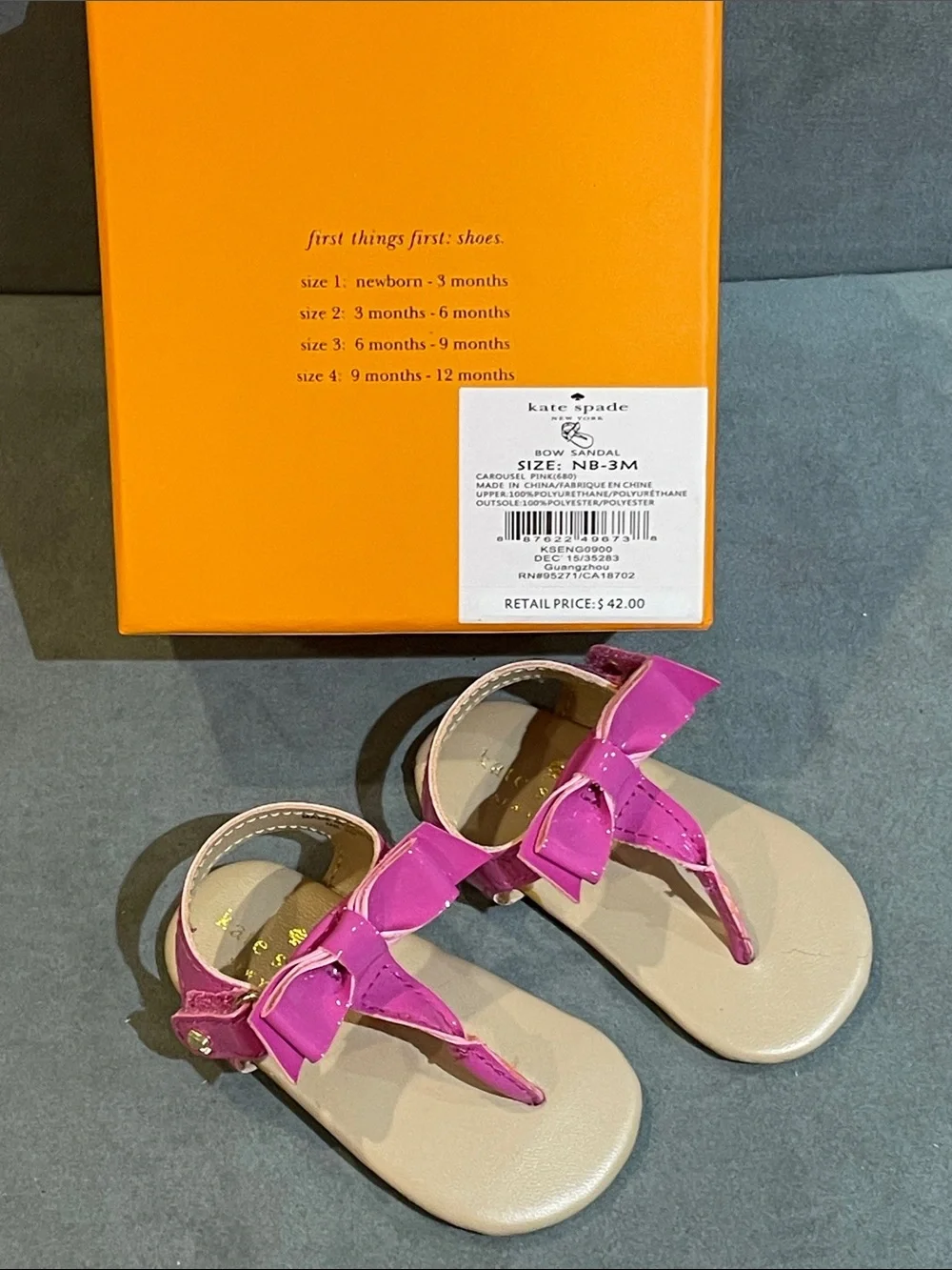 NEW kate spade Baby Girls' Pink Patent Bow Sandals Newborn - 3M Shower Gift